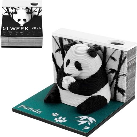 3D Skrivebords-kalender Kreativ Panda Memo Pad-Away-kalender 3D 2024 Ugekalender Carving Paper Art til Hjemmekontor Skrivebord Dekoration Gave