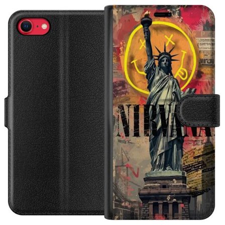 Kompatibelt Lommeboketui til Apple Apple iPhone SE (2020) Nirvana frihetsgudinnen rockeband grunge design med neonbakgrunn