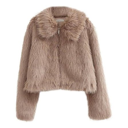 Dame Faux Fur Zip-Up Cropped Jakke Langærmet Varm Vinterfrakke