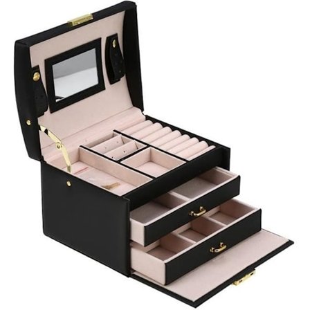 (Hvid) Smykkeskrin - PAI - Låsbar Æske - 3 Lag - 2 Skuffer - Integreret Spejl