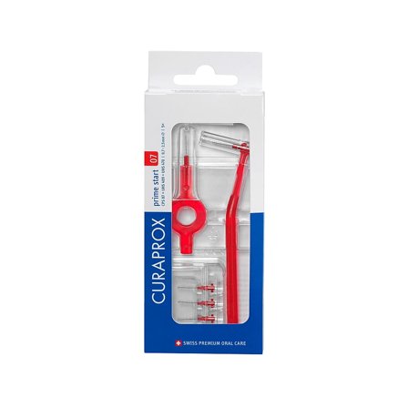 Curaprox Prime Start 5 stk mellemrumsbørster + 2 Håndtag Rød/ 0,7 mm 5 stk, Medicin & Pleje, Mund & Tandpleje, Tandstikker
