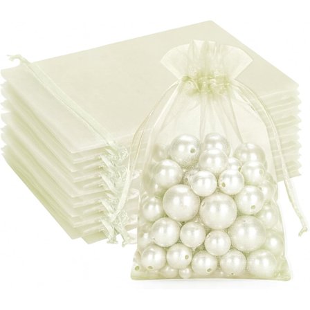 Beige Organzapåsar för Presenter, 10x15 CM Medium Stora Organzapåsar, 100 ST Bröllopssmyckespåsar, Genomskinliga Nätpåsar Perfekta