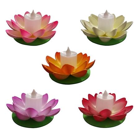 5 stk. 11,5 cm LED flydende lotus lanterne ønske vandlilje kunstig stearinlys blomst lanterner pool dekoration til festival fest (hvid+lilla+orange+