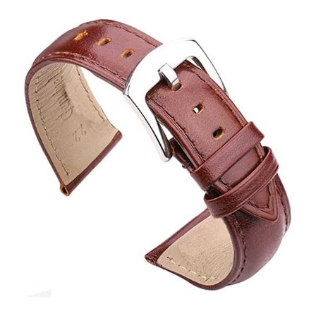 Kellon ranneke Ruskea PU-nahka 18/20/22mm - Terässolki