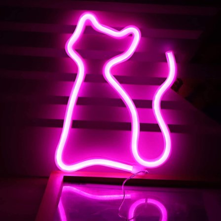LED Neon-skilt Kunst Dekorative Lys Borddekorasjon Neonlampe med Base for Barn Gutter og Jenter Unik Gave til enhver Anledning (Katt med Base)