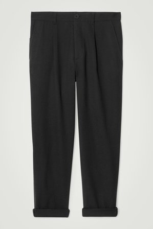 COS Men's Pleated Wool Tapered Trousers in Black