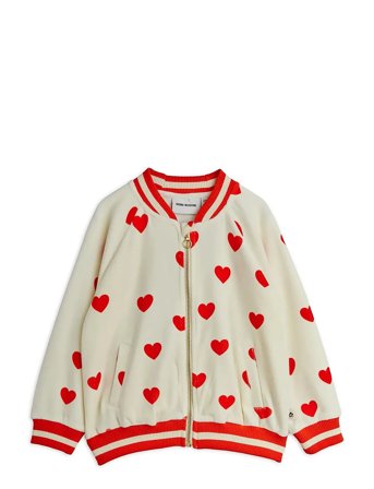 Mini Rodini Hearts Aop Velour Baseball Cardigan - Red - 80/86