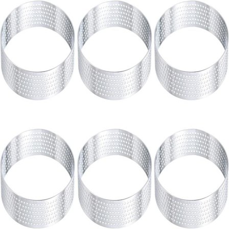 6 stk. Tærteringe i rustfrit stål 8 cm Perforerede metalcirkler Bagning Rund kagering til hjemmekøkken Fremstillingsværktøjer-FD-