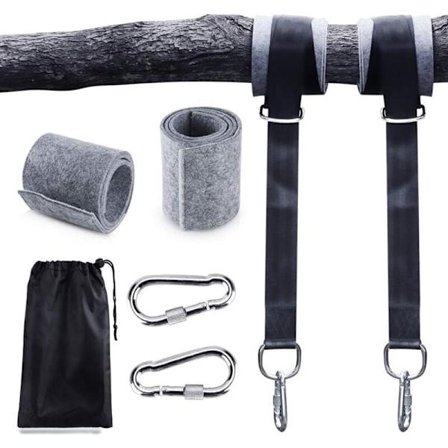 Fæste til gynge, hængekøjefæste, fastgørelsessæt til hængestol med maks. 200 kg i rivefast polyester med 2 beskyttende puder til skulder og