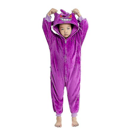 Børns Gengar Kostume Lynlås Onesie Vinter Varmt Tegneserie Jumpsuit Pyjamas Nattøj Loungewear