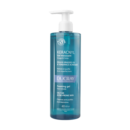 Ducray Keracnyl Foaming Gel rens til uren hud 400 ml