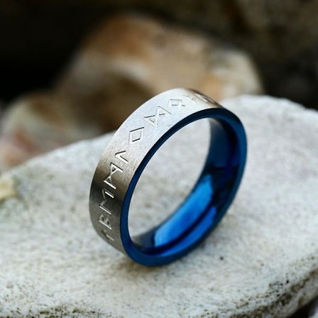 Ring - Nordic Mythology - Runes Brushed steel / Blue