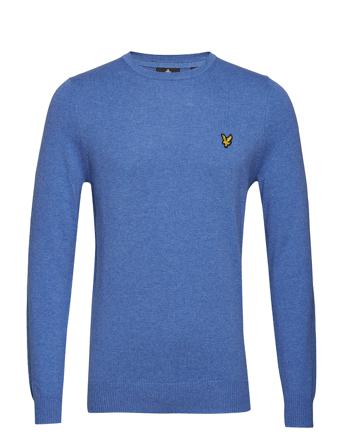 Cotton Merino Crew Jumper Stickad Tröja M. Rund Krage Blå Lyle & Scott