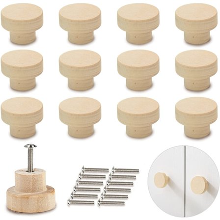 12 stk. trægreb til skabe med skruer | Premium rund form