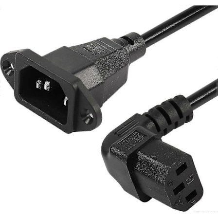 Panelmontert C14 til 90 graders C13 PDU strømforsyningsforlengelseskabel, IEC 320 C14 hann til vinklet C13 hun 3-pinners strømkabel for skjermer, 