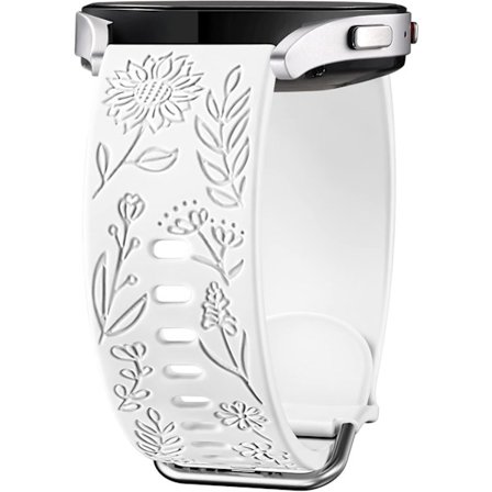 Auringonkukkakaiverrettu ranneke, yhteensopiva Samsung Galaxy Watch 7 6 5 4 40mm 44mm naisten kanssa, 20mm pehmeä silikoniranneke Galaxy Watch White -