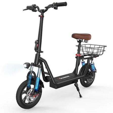 Elscooter iScooter i12 elektrisk skoter med säte för vuxna, 500 W, 12 tum, dubbel fjädring, för stadspendling, med basket-svart