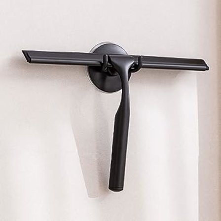 Svart dusjvisker i rustfritt stål med kraftig sugekopp