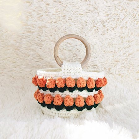 Træhåndtag tulipan spand vævet taske håndtaske dame casual taske hånd krog uldtaske, orange