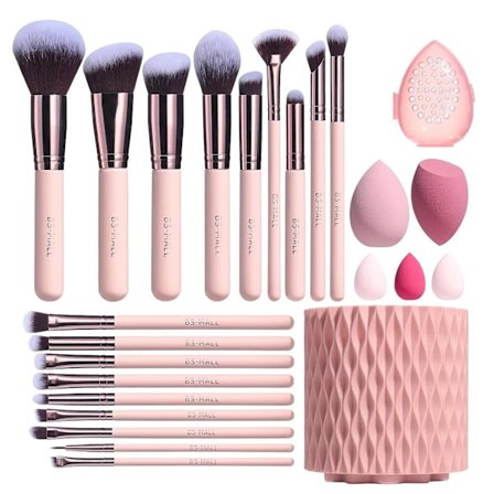 BS-MALL Makeup Brushes Premium Syntetiska Foundation Puder Concealers Ögonskuggor 18 Pcs Borste Set med 5 svamp & Hållare Svampfodral