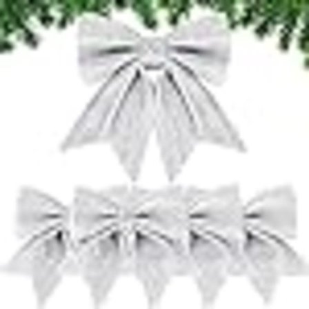 5 stk. sølv glitter sløjfer til at dekorere juletræet