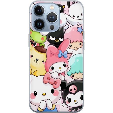Kompatibelt Mobildeksel til Apple iPhone 13 Pro Tett mønster av søte figurer med store øyne i ulike farger og uttrykk med LABUBU-tekst