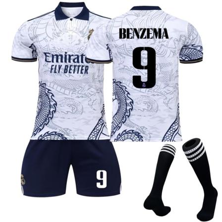 22-23 Real Madrid Dragon Pattern Soccer Jersey No.9 Benzema 12-13 Years