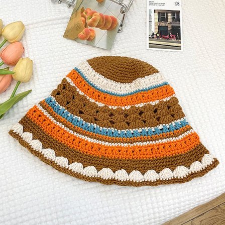 Strikket bøttelue Stripete fiskelue ORANSJE