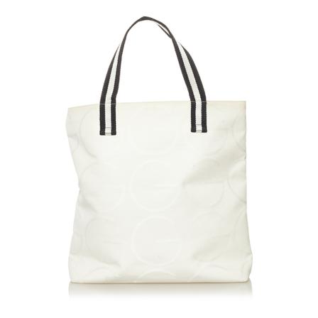 Gucci Vintage G Logo Canvas Web Tote Taske Fabric Fabric Italy Hvid, Dame Vintage Tasker, Størrelse: ONE Size