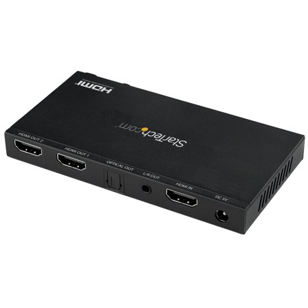 StarTech 2-Port HDMI Splitter (1x2), 4K 60Hz UHD HDMI 2.0 Audio Video Splitter w/ Scaler & Audio Extractor (3.5mm/SPDIF), Dual HDMI Splitter (1-In
