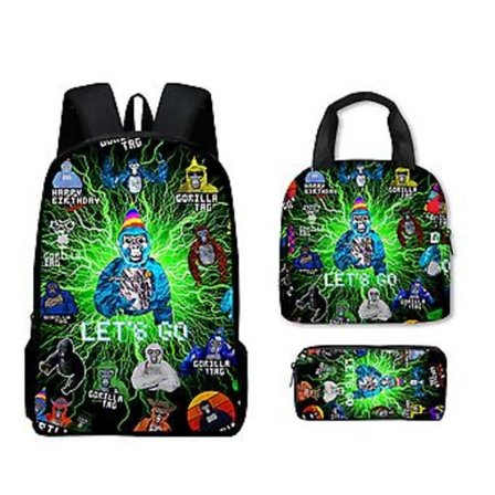 3-pack Gorilla Tag 3D Ryggsäck Lunchväska Pennfodral Barn Skolbok Ryggsäck Julgåva