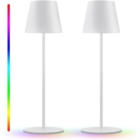 LED Trådløs Bordlampe, Oppladbar Bordlampe Varmhvit & RGB Farge Berøringsdimbar, IP54 Beskyttelse Bærbar Lampe for Innendørs/Utendørs, Høyde: