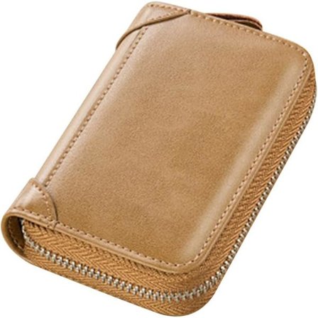 Kortholder med 20 kortlommer, RFID-blokkerende trekkspilletui i ekte skinn for kvinner eller menn med glidelås