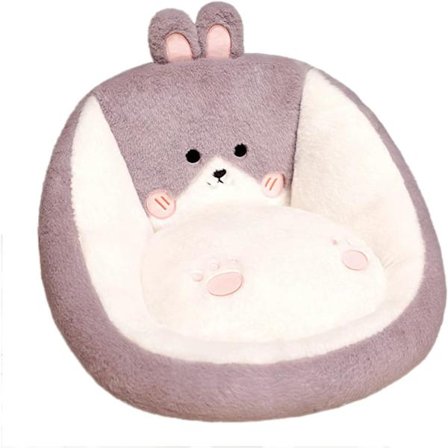 Söt plysch sittdyna 55x40cm, djurformad stolsdyna med ryggstöd, mjuk golvdyna, kuddar (grå kanin)
