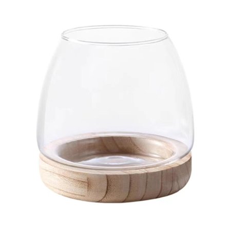 Vintage Vase Glas Med Træbase - Til Blomster Acorn Plante, Hjemmebord Dekoration Indendørs