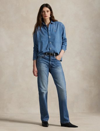 Polo Ralph Lauren Cropped Boxy Denim Shirt - Blue - XL