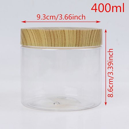 Tom Klar Krukkebeholder Med Plastikk Imiterende Tre Lokk Plast Oppbevaringsflaske (FMY)