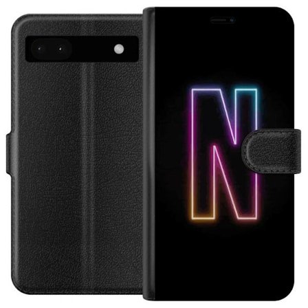 Kompatibel Tegnebogsetui til Google Google Pixel 6a Minimalistisk neonbogstav N i farveskiftende lys mod sort baggrund