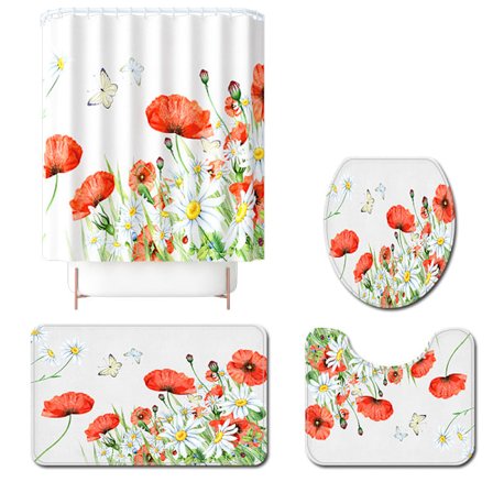 Badematte Digitaltrykk Vanntett Dusjforheng Sklisikkert Badematte Sett Fire Stykker, W1