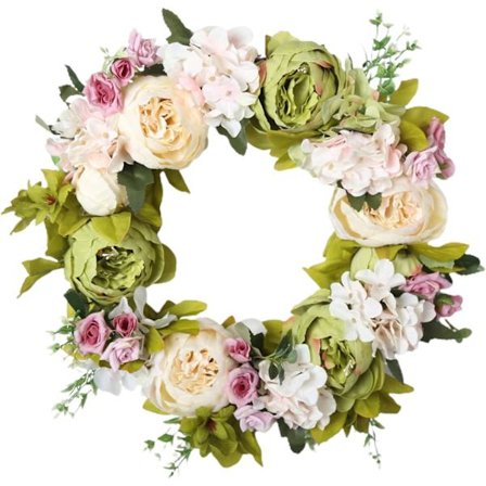 Krans Pæon Blomsterkrans, Blomstrende Grøn Pæon Dørkrans Kunstig Pæonkrans til Hoveddør Bryllup Væg Hjemmeindretning