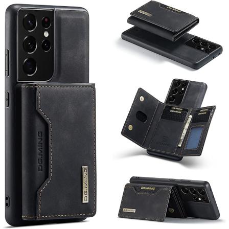 Magnetiskt avtagbart läderfodral kompatibelt med Samsung Galaxy S23 Ultra, med korthållare Svart