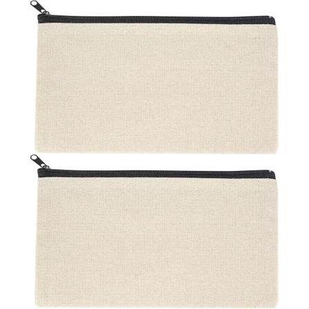 Beigefärgad 2-delad sminkväska i canvas, kosmetikaväska, gör-det-själv tom canvasväska, dragkedjeförsedda väskor för resor, kontor och skola