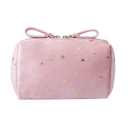 Velvet Makeup Bag with Golden Stars Soft Zipper Cosmetic Bag