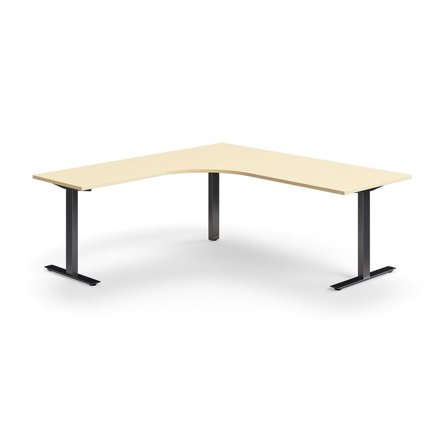 Desk QBUS, L-shaped, 2000x2000 mm, T-frame, black frame, birch