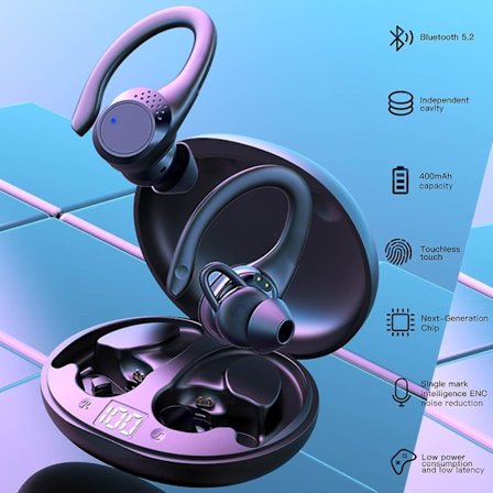 Støjreducerende øretelefoner Nye 5.2 Bluetooth-øretelefoner Nattræningslys Trådløse øretelefoner Headset Sports øretelefoner Støjreducerende 