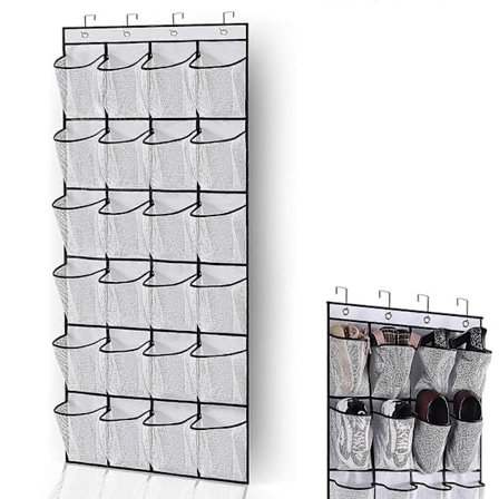 Hængende opbevaring over dør, skohylder med store netlommer og kroge, skoopbevaring, opbevaring til diverse ting til køkken, soveværelse, badeværelse,