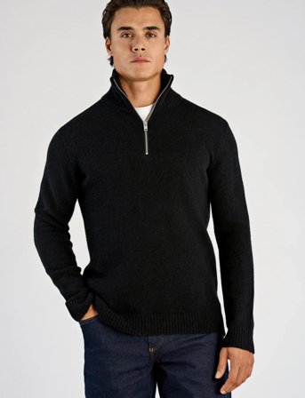 Lindbergh Lambswool Half Zip Knit Oversize Co - Black - M