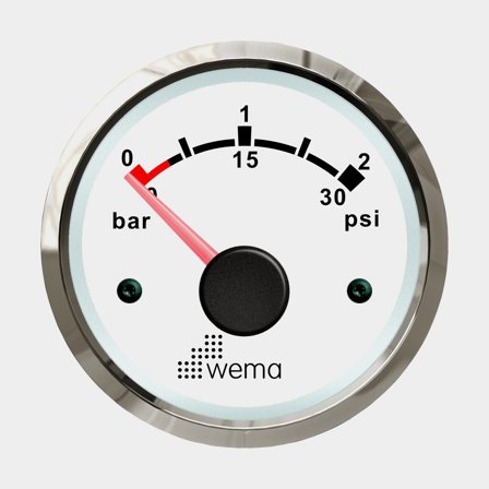 Wema Turbotrycksmätare 2 bar vit Silverline för marin användning, tillverkad i rostfritt stål med tydlig analog tavla