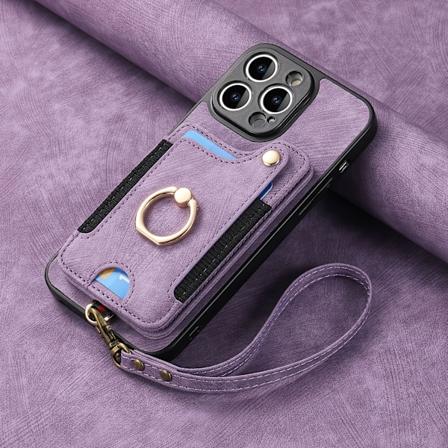Sopii iPhone-matkapuhelimen nahkakoteloon RFID-varkaudenestoharjarenkaan solki rannehihna monitoiminen korttikotelo Light Purple [With Leather Lanyard