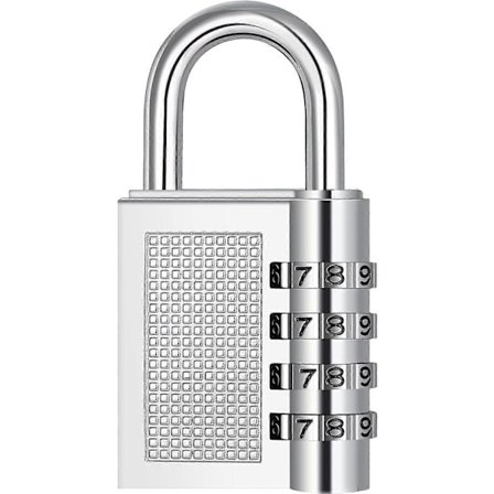 Kombinationslås til fitnessrumsskab, 4-cifret skabslås, vandtæt kombinationslås til udendørs brug, hegn, porte, skure, nummerlås (sølv)